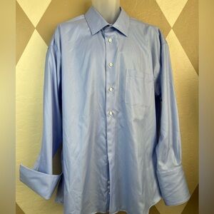 Pronto Uomo Dress Shirt Non Iron Classic Fit 18 1/2 34/35 Light Blue French Cuff